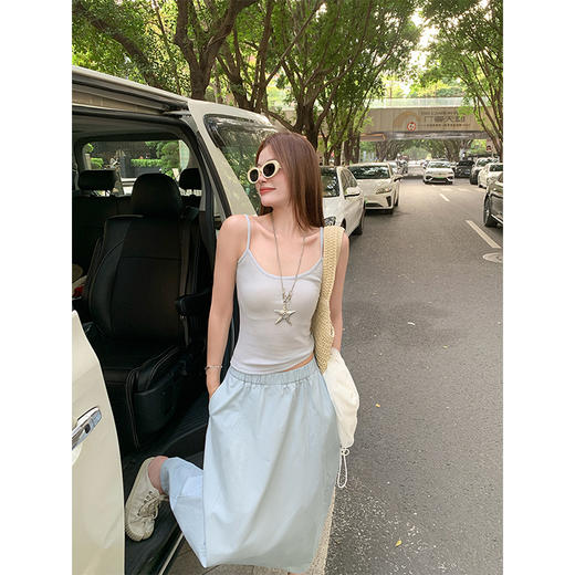 【149元任选2件】现货！韩系温柔蓝色松紧腰宽松A字半身裙or罩衫2件套 商品图5