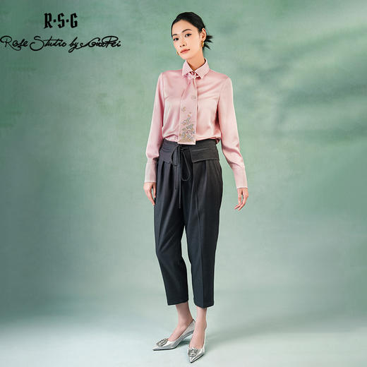 郭培成衣品牌精品系列兰花铜钱刺绣领带双门襟衬衫 商品图4