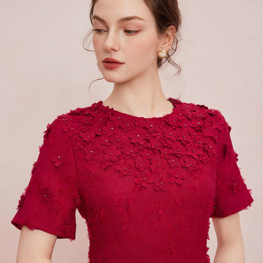 QF871斯尔丽2025夏季新款礼服商场同款礼服提花面料立体手工缝制连衣裙 商品图9