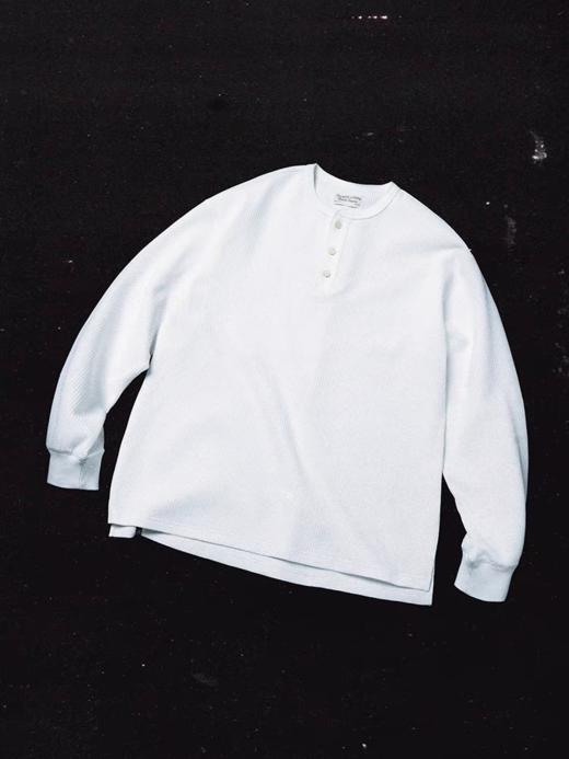 SUPERTOFU(SPTF) /RC-SS25-T001/做旧果实纽扣 亨利领 华夫格 长袖T恤 商品图0