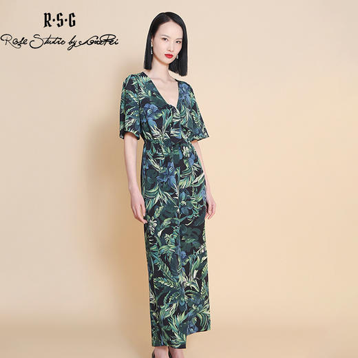 RSG郭培成衣品牌度假风丛林印花V领阔腿连体裤 商品图1