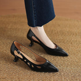 【预售5天】法式镂空气质单鞋女浅口高跟透气女鞋包头百搭不累脚尖头凉鞋JLIY&18-653