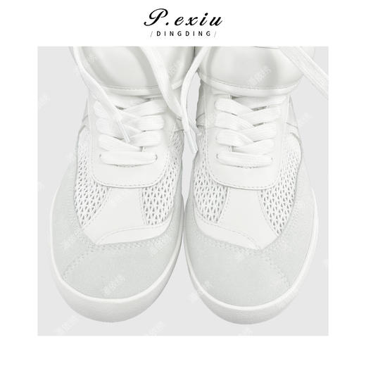 04-5潘依绣丁丁宠粉牛皮拼接网面休闲拳击鞋平底高帮休闲鞋 QL107301 商品图3