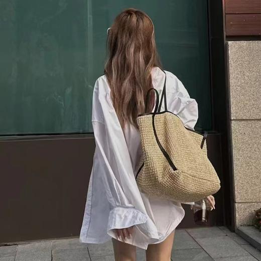 分镜头设计师品牌时尚通勤大容量托特包草编包单肩包手提袋度假风编织包购物袋 商品图0
