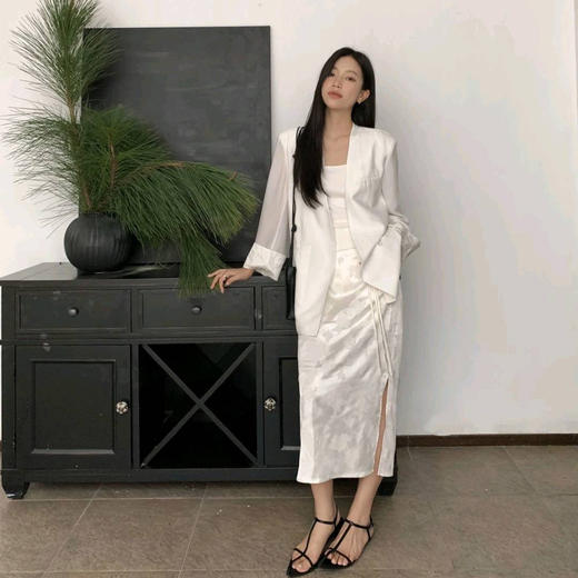 洛诗琳20213气质提花开叉半身裙2025新款新中式显瘦直筒裙0072 商品图0