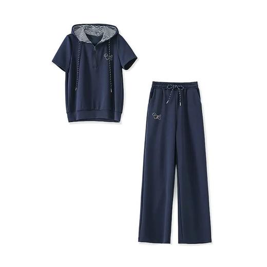 【高货wl】全新升级【铂金会员293/天猫399/差价106】(99231) 洛诗琳洋气镶钻小狗连帽上衣休闲运动松紧腰阔腿裤套装 商品图4