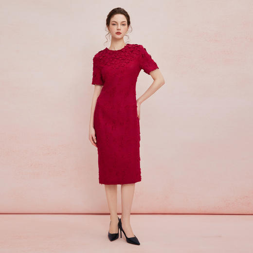 QF871斯尔丽2025夏季新款礼服商场同款礼服提花面料立体手工缝制连衣裙 商品图8