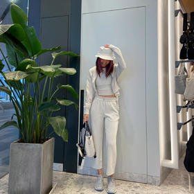 洛诗琳20559夏季新款小个子简约纯色抽绳高腰直筒显瘦七分裤2338