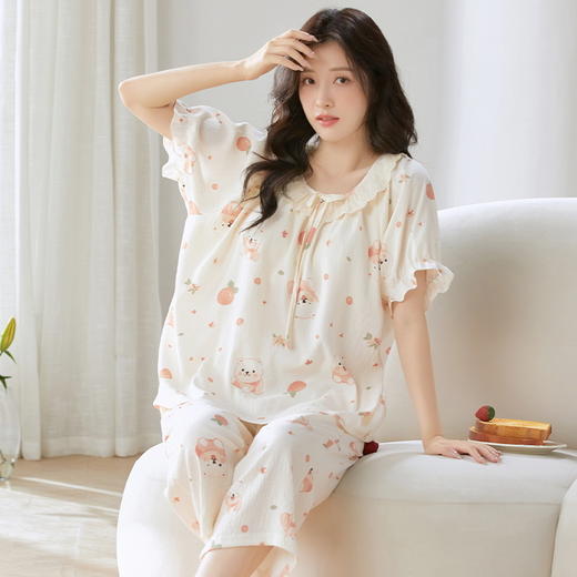 挖到宝🤩3️⃣6️⃣套免Bra印花睡衣🍃把『裸感舒适』穿成诗意，美到犯规【牧棉儿-新中式免Bra云朵棉家居服系列】 云端裸睡自由❗️最适合夏天穿的舒适居家服，带胸垫设计 商品图1