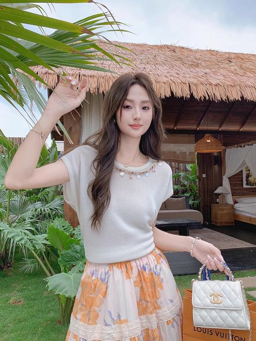 张心子【假日时光】气质显瘦弹力针织衫亮片织带上衣 U2504093 商品图14