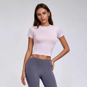 【限时秒】YOGACODE【火树银花系列】瑜伽短袖t恤女修身显瘦运动短袖日常百搭小蛮腰健身上衣DWY115155