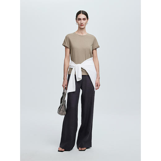 棉仓363618012-初棉粗支亚麻弹力休闲长裤女25春夏弹力腰头裤子 商品图2