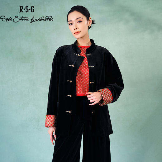 郭培成衣品牌精品系列奢华中式老钱风袖口铜钱刺绣丝绒外套 商品图3