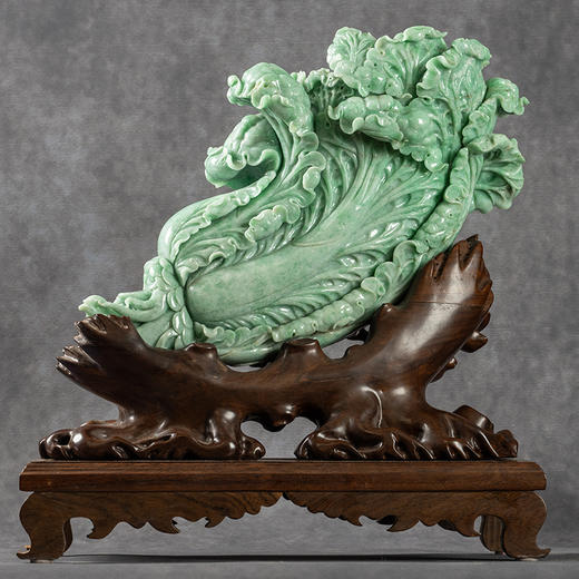 翡翠“百财”大白菜摆件（红木座） 商品图1
