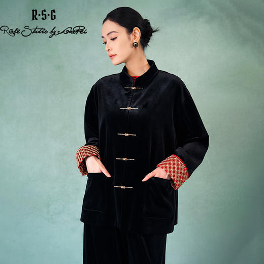 郭培成衣品牌精品系列奢华中式老钱风袖口铜钱刺绣丝绒外套 商品图2