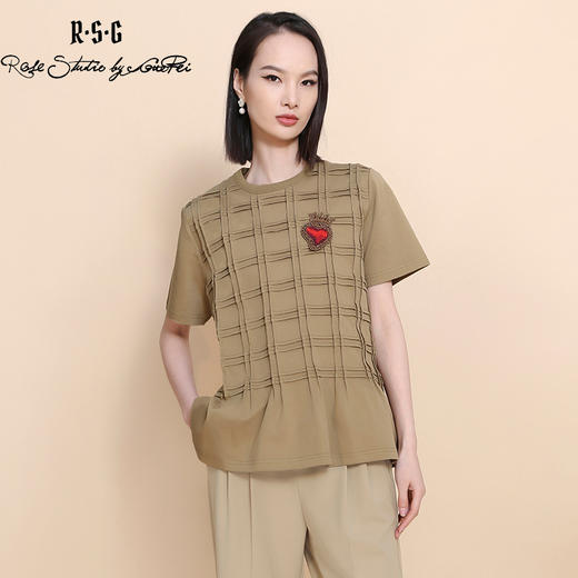 RSG郭培成衣品牌短袖女夏绗缝网格高级感棉质宽松减龄T恤上衣 商品图1