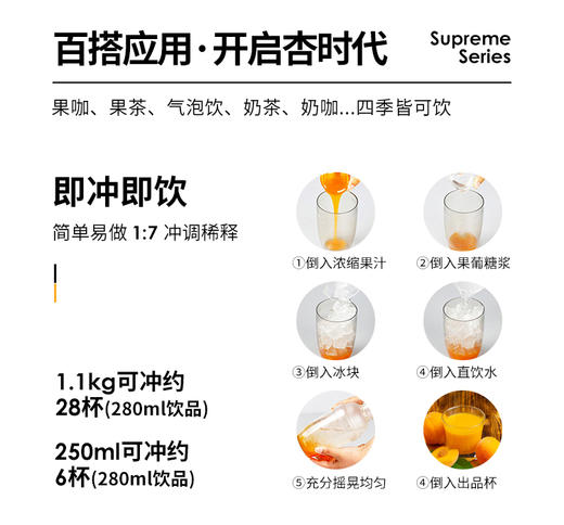 D2 【爵世糖浆系列】 黄杏饮料浓浆  1.1KG/瓶调味潮流饮品 商品图3
