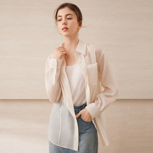 EITIE爱特爱清爽网纱薄透防晒衬衫宽松显瘦百搭夏季新款B2509606 商品图3