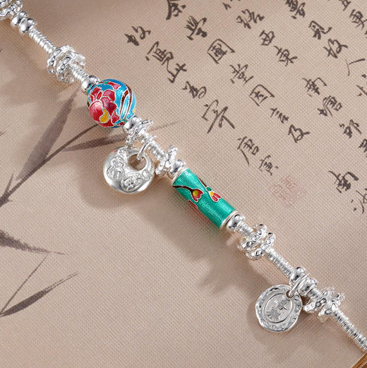 子佩集S925银【花信年华】手链【SL01018】纯银钱串腰缠万贯珐琅彩盘缠盘缠2504 商品图3