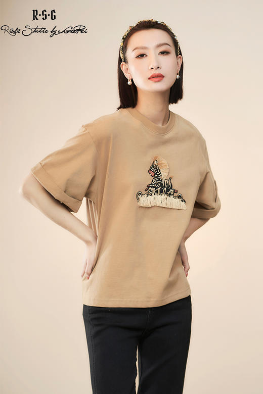 RSG郭培成衣品牌设计趣味斑马刺绣百搭款纯棉T恤上衣夏季新款 商品图5