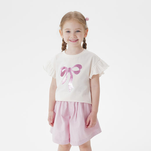 【凉感】马克珍妮女童甜美花边袖短袖T恤 宝宝上衣夏装新款550772 商品图1