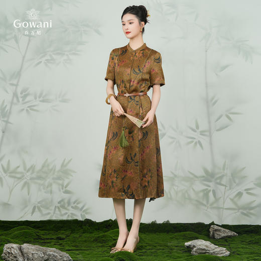 【东兰梨花图】【香云纱】乔万尼19mm珍珠缎100%桑蚕丝旗袍连衣裙EM2E722 商品图3