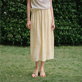 OLrain欧芮儿简约压褶铅笔半裙夏季2025新款松紧腰仙气浪漫中长裙