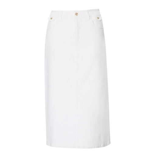 EITIE爱特爱简约白色显瘦高腰开叉a字过膝牛仔半身裙春季新款A2506515 商品图5