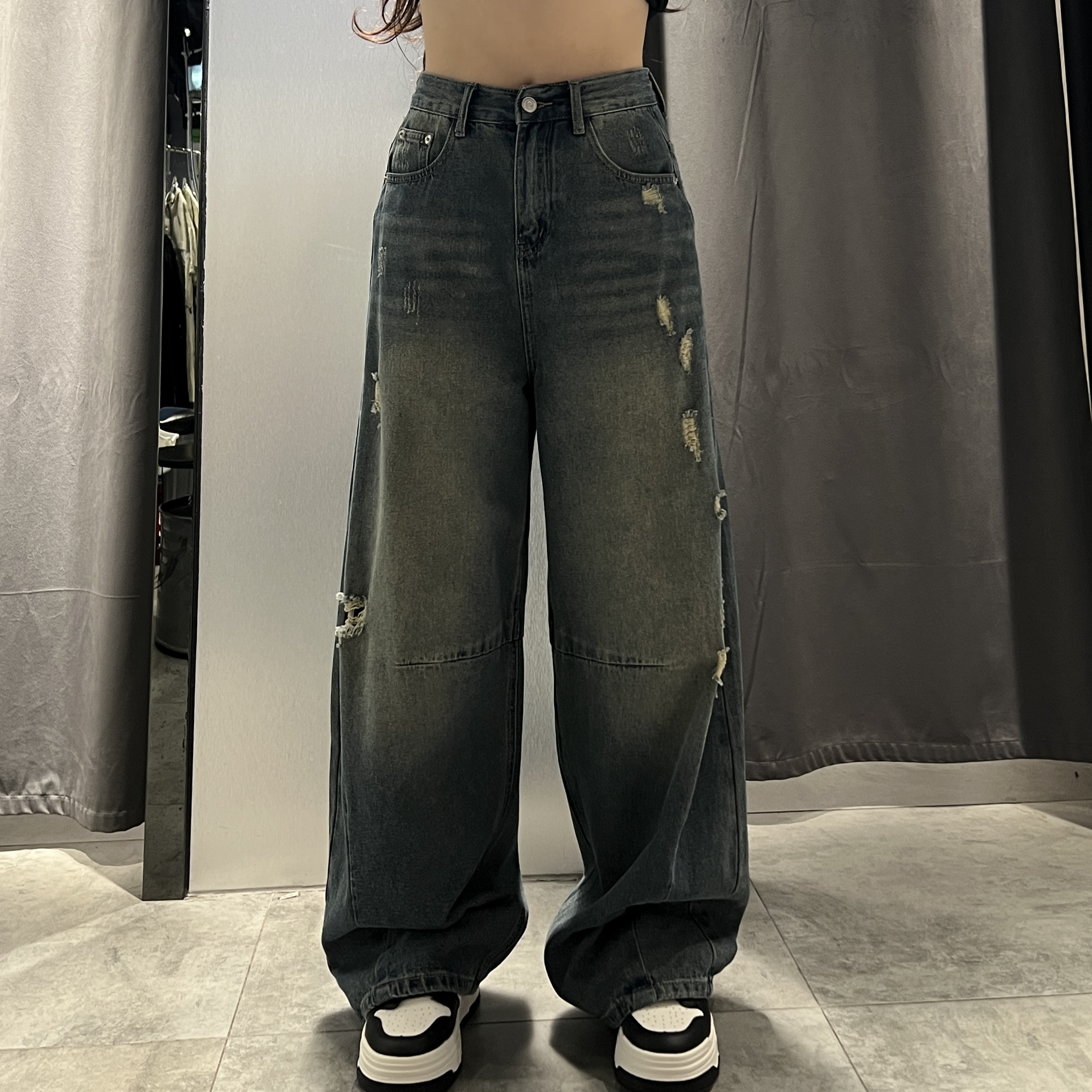 NY分割磨破设计牛仔弯刀裤50320夏季124512202608