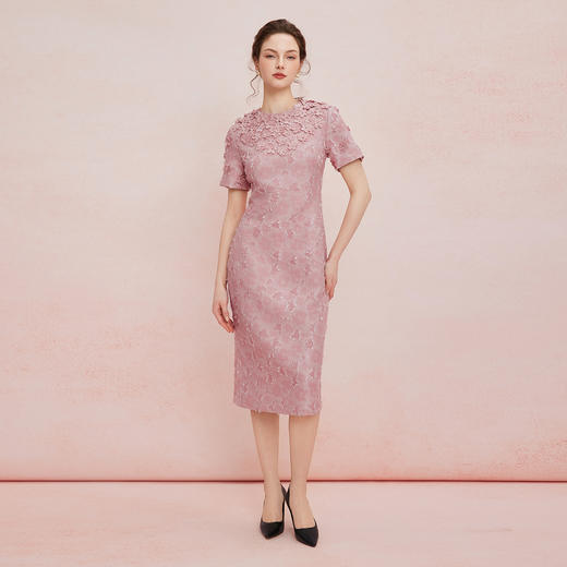 QF871斯尔丽2025夏季新款礼服商场同款礼服提花面料立体手工缝制连衣裙 商品图3