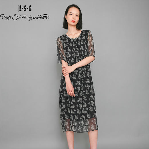 RSG郭培成衣品牌法式复古花纹连衣裙显瘦减龄长裙 商品图2