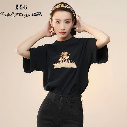 RSG郭培成衣品牌设计趣味斑马刺绣百搭款纯棉T恤上衣夏季新款 商品图3