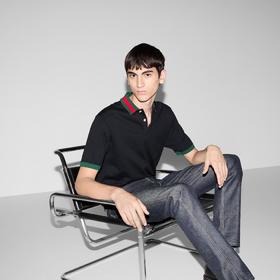 G家经典撞色领丝光珠地棉翻领Polo衫 经典标识性红绿撞色螺纹领