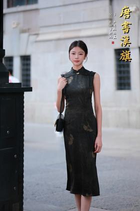 【银 杏】夏季黑色无袖简约立领梅花旗袍复古优雅改良国风新中式