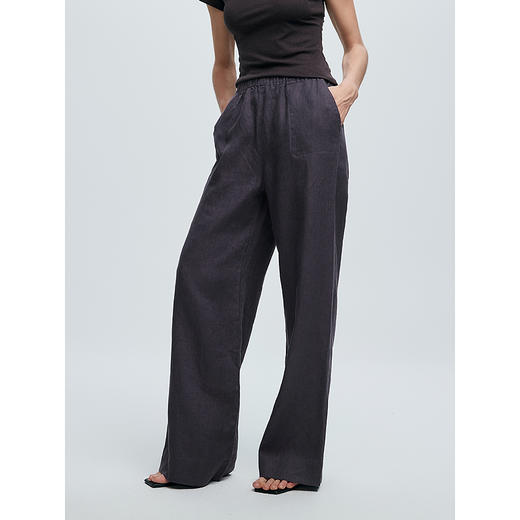 棉仓363618012-初棉粗支亚麻弹力休闲长裤女25春夏弹力腰头裤子 商品图3