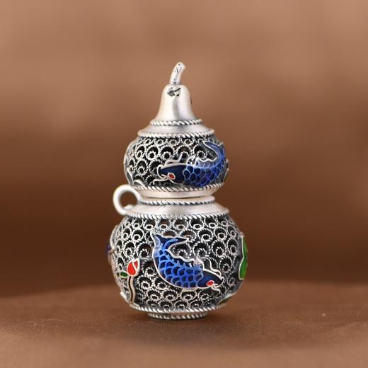 【锦鲤莲花】足银锦鲤鱼莲花镂空葫芦吊坠【SCH-SY17074】 商品图1