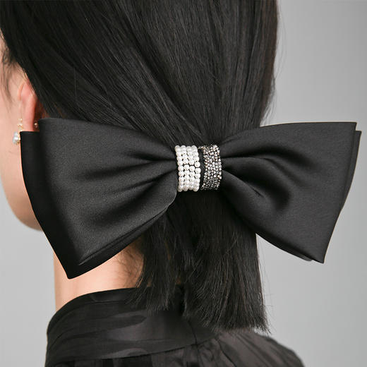 RSG郭培成衣品牌法式缎面黑色大号蝴蝶结发夹顶夹 商品图1