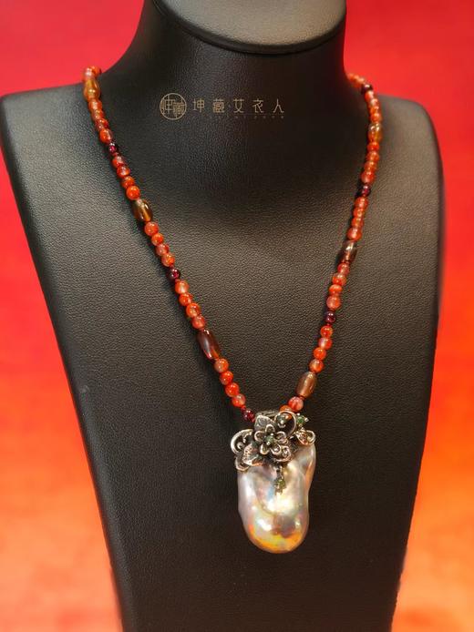 异型珍珠吊坠配川料老矿南红多宝项链 商品图1