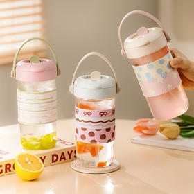 摩登主妇高颜值玻璃杯2025新款茶水分离杯水杯带提手外带吸管杯子