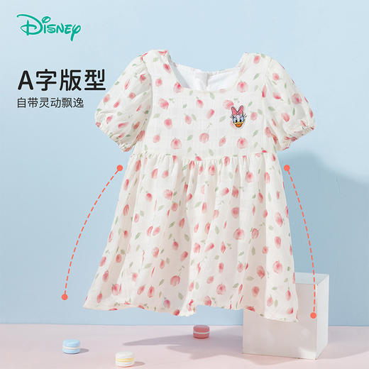 迪士尼25夏季新款女童短袖连衣裙亲肤透气碎花裙泡泡袖公主裙学生长裙ZD2EQ004 商品图4
