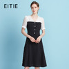 EITIE爱特爱撞色V领拼接显瘦a字中裙气质通勤连衣裙2025夏季新款B2507680 商品缩略图0