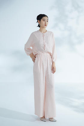 荷言HEYEN 粉吟 卷草纹桑蚕丝非遗花罗新中式长裤