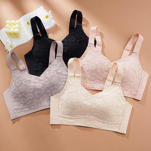 QC-W6224*  大胸显小内衣女薄款蕾丝舒适透气收副乳无钢圈大码全罩杯文胸bar（单件） 商品图0