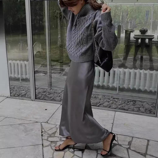 大象灰日本进口嵿级三醋酸半身裙女!2025春缎面丝滑半裙A字气质中长裙! 商品图4