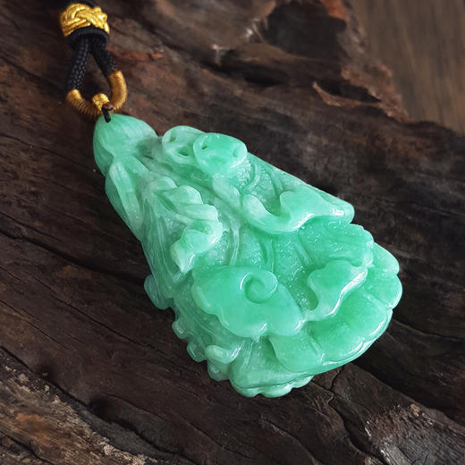 【天然正品】天然细腻糯种雕祥云绿底翡翠吊坠项链中性现售价：980特价!080425AH11 商品图4