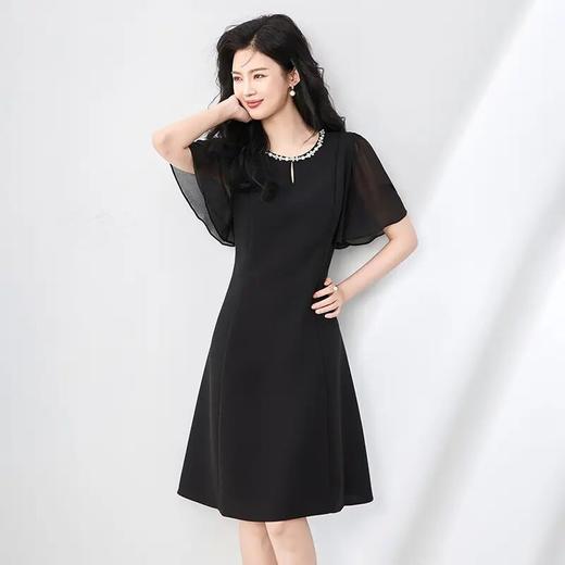 【高货wl】全新升级【铂金会员321/天猫429/差价108】(01118) 洛诗琳女夏新款时尚修身轻奢设计感圆领钉钻荷叶袖连衣裙 商品图2