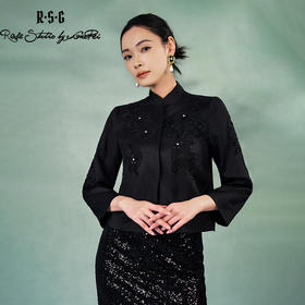 郭培成衣品牌精品系列重工珠片繁花刺绣立领对襟短外套