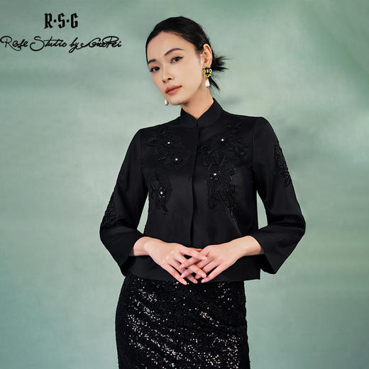 郭培成衣品牌精品系列重工珠片繁花刺绣立领对襟短外套 商品图0