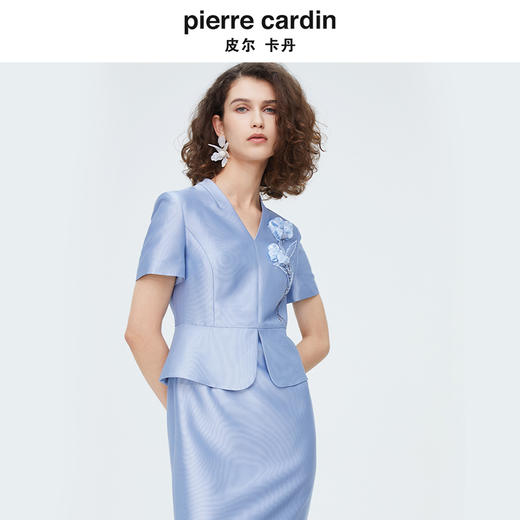 [皮尔卡丹女装]卡丹女装新品法式小黑裙V领长袖优雅长袖连衣裙 商品图4