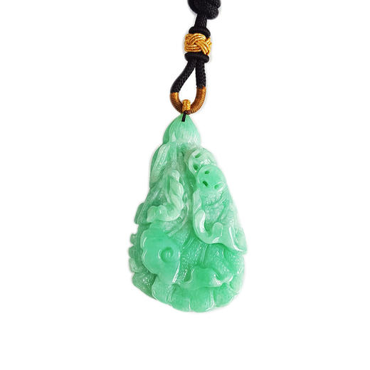【天然正品】天然细腻糯种雕祥云绿底翡翠吊坠项链中性现售价：980特价!080425AH11 商品图0